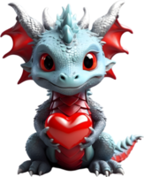 AI generated a cute little dragon holding a heart png