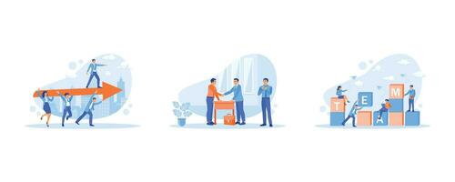 Employee Making concept. They are paving the way to success. Make a mutual agreement after successful negotiations. Arrange the letter blocks to form the word TEAM. set flat vector modern illustration