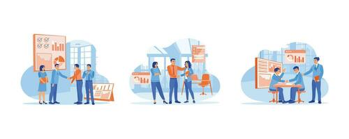 New employee concept. Welcome to join our team. Manager shaking hands with new employee. Businessman shaking hands with colleague. set flat vector modern illustration