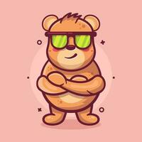 cute bear animal character mascot with cool expression isolated cartoon in flat style design vector