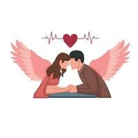 Illustration of a pair of winged lovers holding hands on a table vector