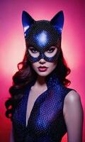 AI generated Fashion shot of a beautiful woman in a carnival mask. ai generative. ai generative photo