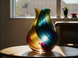 AI generated Colorful vases on a table in a modern living room. ai generative photo