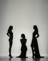 AI generated Silhouette of three women in black and white dresses, studio shot. ai generative photo