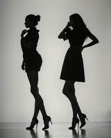 AI generated Silhouette of three women in black and white dresses, studio shot. ai generative photo