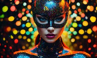 AI generated Fashion shot of a beautiful woman in a carnival mask. ai generative. ai generative photo