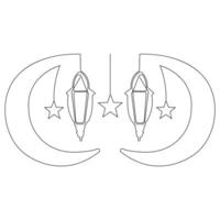 Continuous one line art drawing of ramadan kareem with lantern and star, moon outline art vector