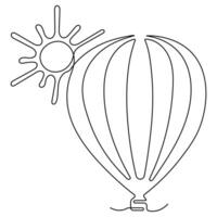 Continuous one line art drawing hot air balloon air transport for travel Hand drawn vector illustration.