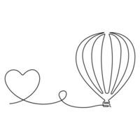 Continuous one line art drawing hot air balloon air transport for travel Hand drawn vector illustration.