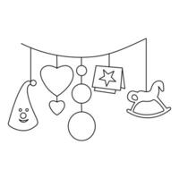 Continuous line art hanging christmas gift box star love hat bell and sock decoration vector