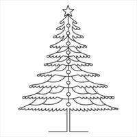 Continuous one line cute christmas tree and star hand drawn outline vector doodle minimalist design