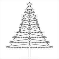 Continuous one line cute christmas tree and star hand drawn outline vector doodle minimalist design