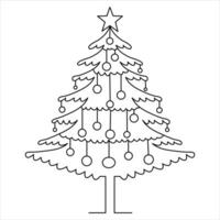 Continuous one line cute christmas tree and star hand drawn outline vector doodle minimalist design