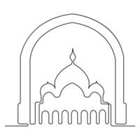 Continuous one line art drawing of masajid islamic ornament sketch outline art vector illustration.