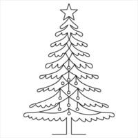 Continuous one line cute christmas tree and star hand drawn outline vector doodle minimalist design