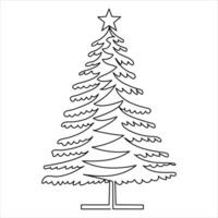 Continuous one line cute christmas tree and star hand drawn outline vector doodle minimalist design