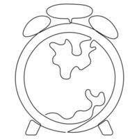 Continuous one line art drawing world earth day clock and lightbulb vector and earth hour icon outline illustration.
