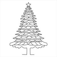 Continuous one line cute christmas tree and star hand drawn outline vector doodle minimalist design