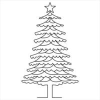 Continuous one line cute christmas tree and star hand drawn outline vector doodle minimalist design