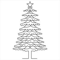 Continuous one line cute christmas tree and star hand drawn outline vector doodle minimalist design