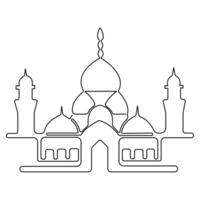 Continuous one line art drawing of masajid islamic ornament sketch outline art vector illustration.