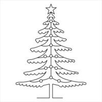 Continuous one line cute christmas tree and star hand drawn outline vector doodle minimalist design