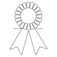 Continuous single line art drawing award ribbon or certificate drawn in engraved outline vector style
