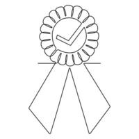 Continuous single line art drawing award ribbon or certificate drawn in engraved outline vector style