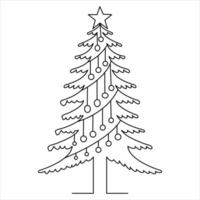 Continuous one line cute christmas tree and star hand drawn outline vector doodle minimalist design