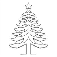 Continuous one line cute christmas tree and star hand drawn outline vector doodle minimalist design