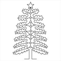 continuo uno línea linda Navidad árbol y estrella mano dibujado contorno vector garabatear minimalista diseño