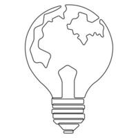 Continuous single line art drawing earth globe inside lightbulb in outline vector concept of eco innovation world earth day