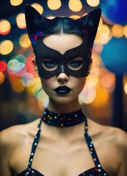 AI generated Fashion shot of a beautiful woman in a carnival mask. ai generative. ai generative photo