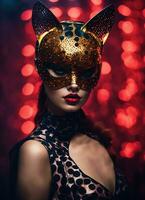 AI generated Fashion shot of a beautiful woman in a carnival mask. ai generative. ai generative photo