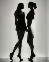 AI generated Silhouette of three women in black and white dresses, studio shot. ai generative photo