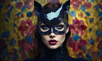 AI generated Fashion shot of a beautiful woman in a carnival mask. ai generative. ai generative photo