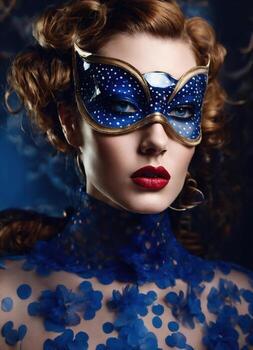 AI generated Fashion shot of a beautiful woman in a carnival mask. ai generative. ai generative photo