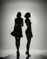 AI generated Silhouette of three women in black and white dresses, studio shot. ai generative photo