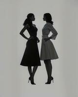 AI generated Silhouette of three women in black and white dresses, studio shot. ai generative photo