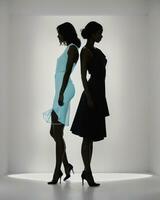 AI generated Silhouette of three women in black and white dresses, studio shot. ai generative photo