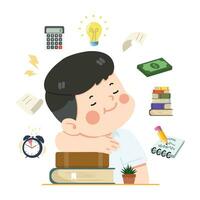 Kid student multitask activities Concept vector