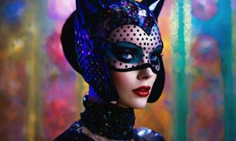 AI generated Fashion shot of a beautiful woman in a carnival mask. ai generative. ai generative photo