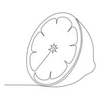 Single continuous line drawing of whole and sliced healthy organic lemon for orchard logo identity. Fresh zest fruitage concept for fruit garden icon. Modern one line draw design vector illustration