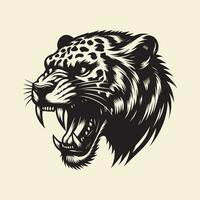 Vector illustration of leopard head in black and white colors on light background