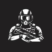 Soldier Gaming player vector monochrome illustration isolated on black background