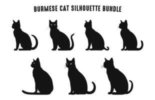 Burmese Cat Silhouettes Vector art Set, Black Cats Silhouette icon collection