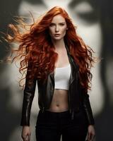 AI generated Portrait of a beautiful red-haired girl with long hair. ai generative photo