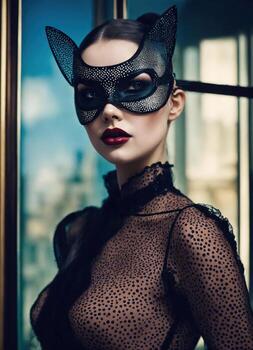 AI generated Fashion shot of a beautiful woman in a carnival mask. ai generative. ai generative photo