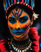 AI generated Portrait of a beautiful young woman with face art. Colorful make up. ai generative photo