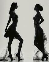 AI generated Silhouette of three women in black and white dresses, studio shot. ai generative photo